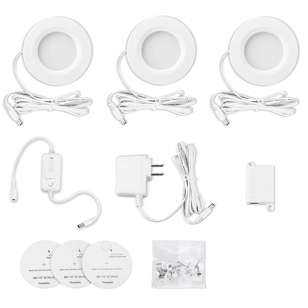 Skorter | Getinlight Dimmable Led Puck Lights Kit, Soft White 3000K, Etl Listed, 3-Pack, White