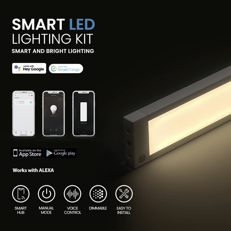 Skorter | Eshine 20" Smart Dimmable Led Under Cabinet Light Kit, Warm White, Compatible With Alexa & Google