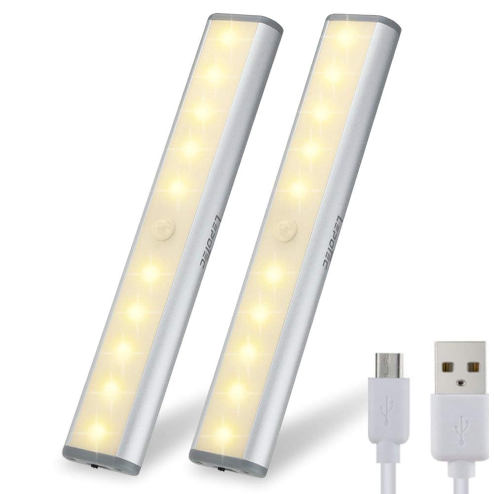 Skorter | Lepotec Stick On Cabinet Light, 10 Led Motion Sensor Under Counter Lighting, Warm White - 2 Pack