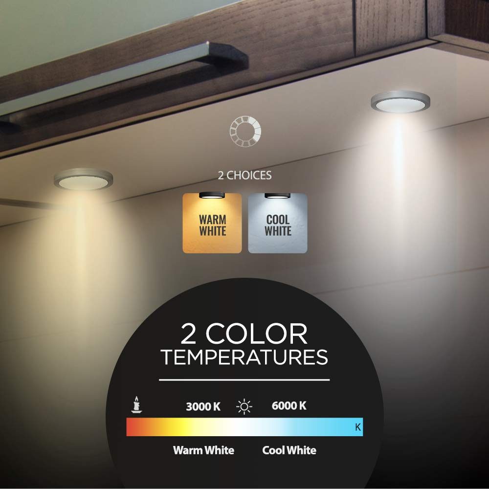 Skorter | Eshine Dimmable Under Cabinet Puck Lights – 3 Pack Warm White Led With Hand Wave Sensor
