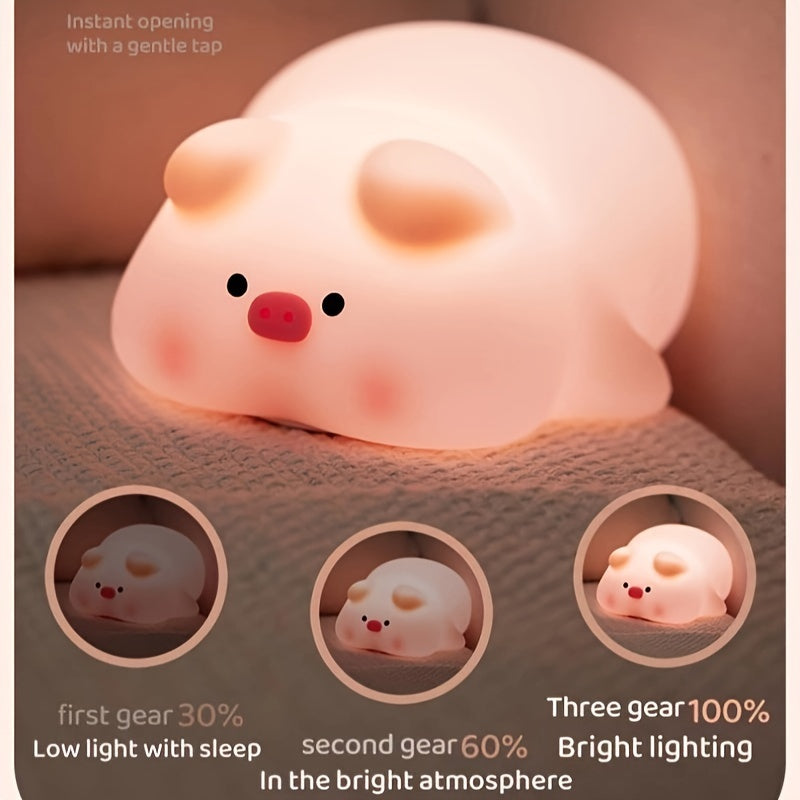 Skorter | PiggyGlow - Cute Pink Pig LED Night Light, Rechargeable and Touch Controlled