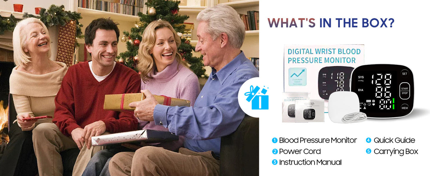 Skorter | Oklar Blood Pressure Monitors for Home Use Rechargeable Wrist Digital BP Machine Cuff with LED Backlit Screen, Voice Broadcast, 240 Memory Storage for 2 Users with Carrying Handle