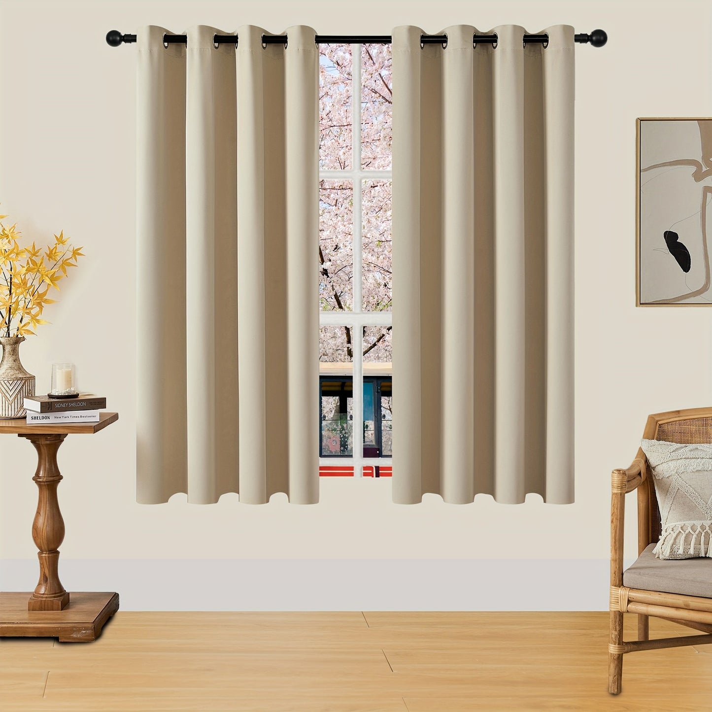 Skorter | Blackout Curtains - 2 Pieces Modern Polyester Curtains with Thermal Insulation and Rings