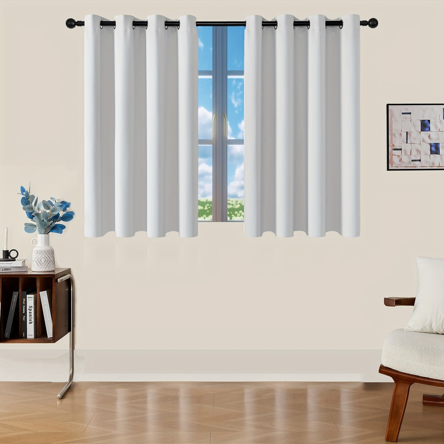 Skorter | Blackout Curtains - 2 Pieces Modern Polyester Curtains with Thermal Insulation and Rings