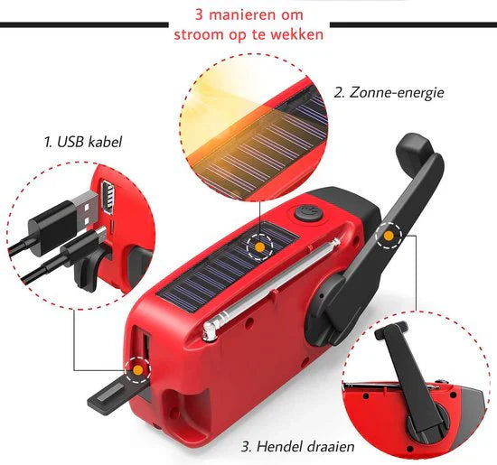 Skorter | Emergency Solar Radio with Crank – Portable Dynamo Radio with Power Bank & LED Flashlight