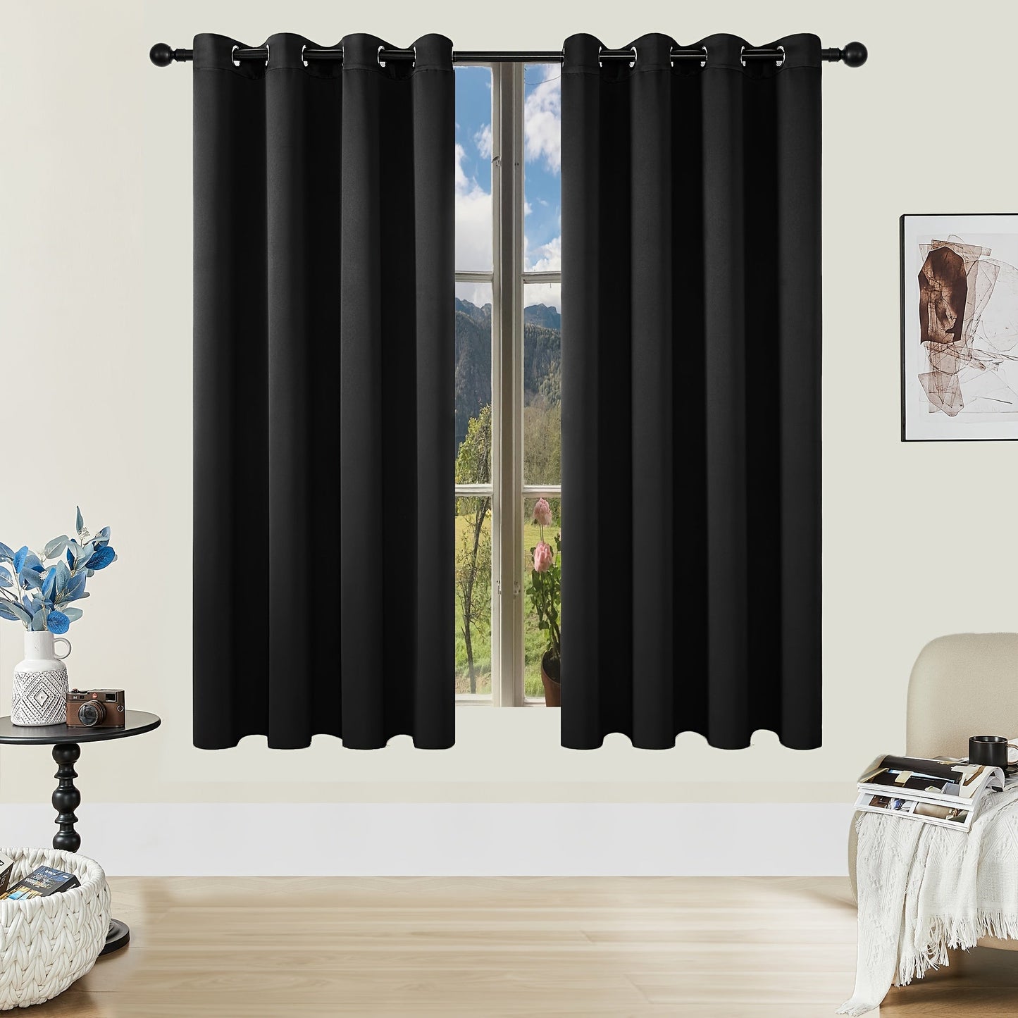 Skorter | Blackout Curtains - 2 Pieces Modern Polyester Curtains with Thermal Insulation and Rings