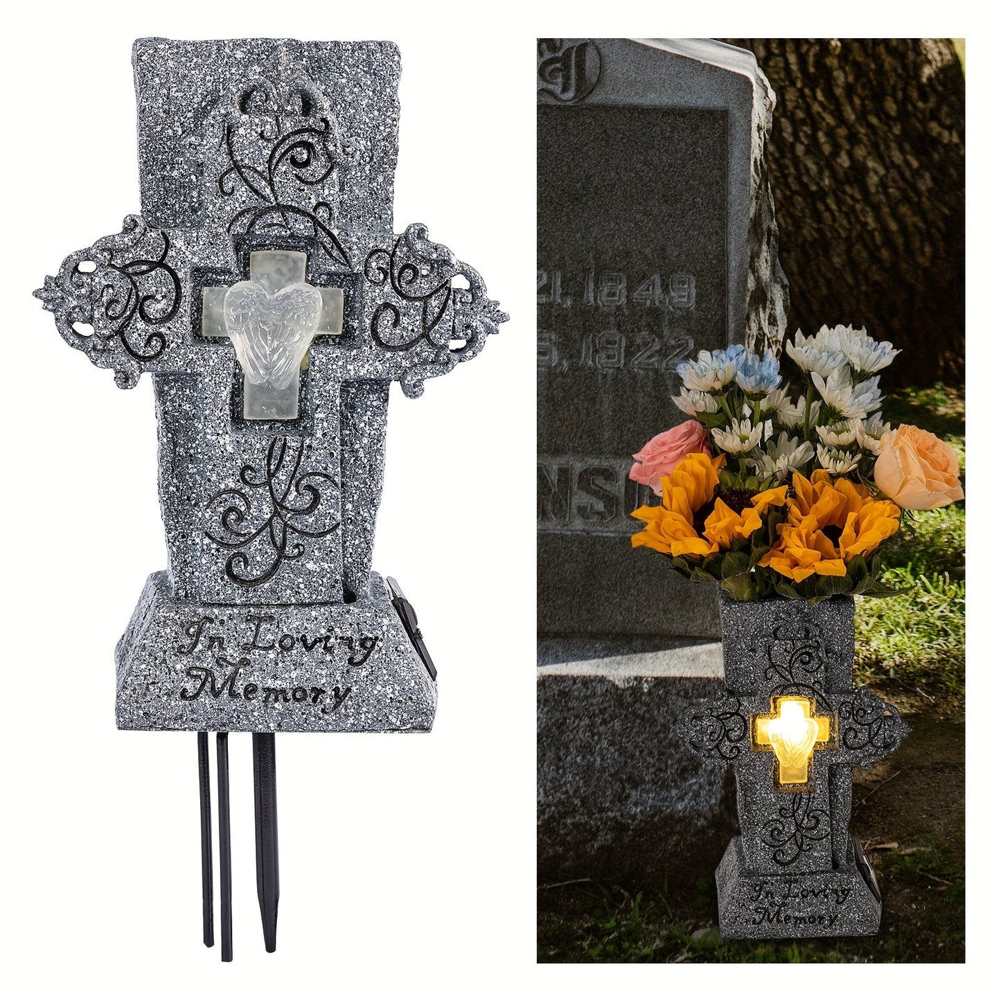 Skorter | Solar Powered LED Cemetery Vase with Detachable Spike – Rechargeable, Weather-Resistant Memorial Gravestone Decoration for Fresh or Artificial Flowers – Thoughtful Memorial Gift