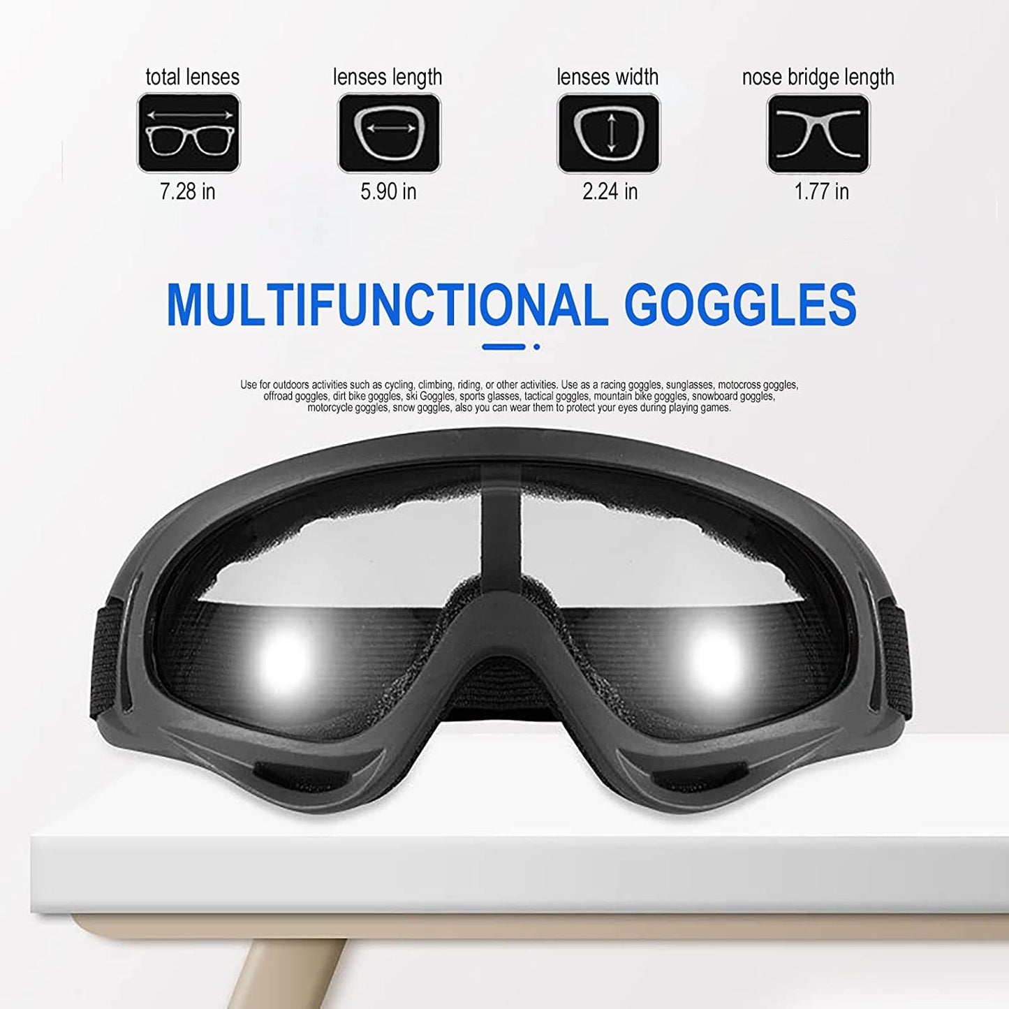 Skorter | 10 Packs Motorcycle Accessories, 5PCS Mountain Bike Ski Goggles Dustproof Windproof Safety Glasses and 5PCS Face Masks