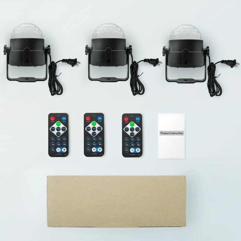 Skørter | 3 Pack DJ Disco Ball Strobe Light with 7 Colors - Sound Activated with Remote Control