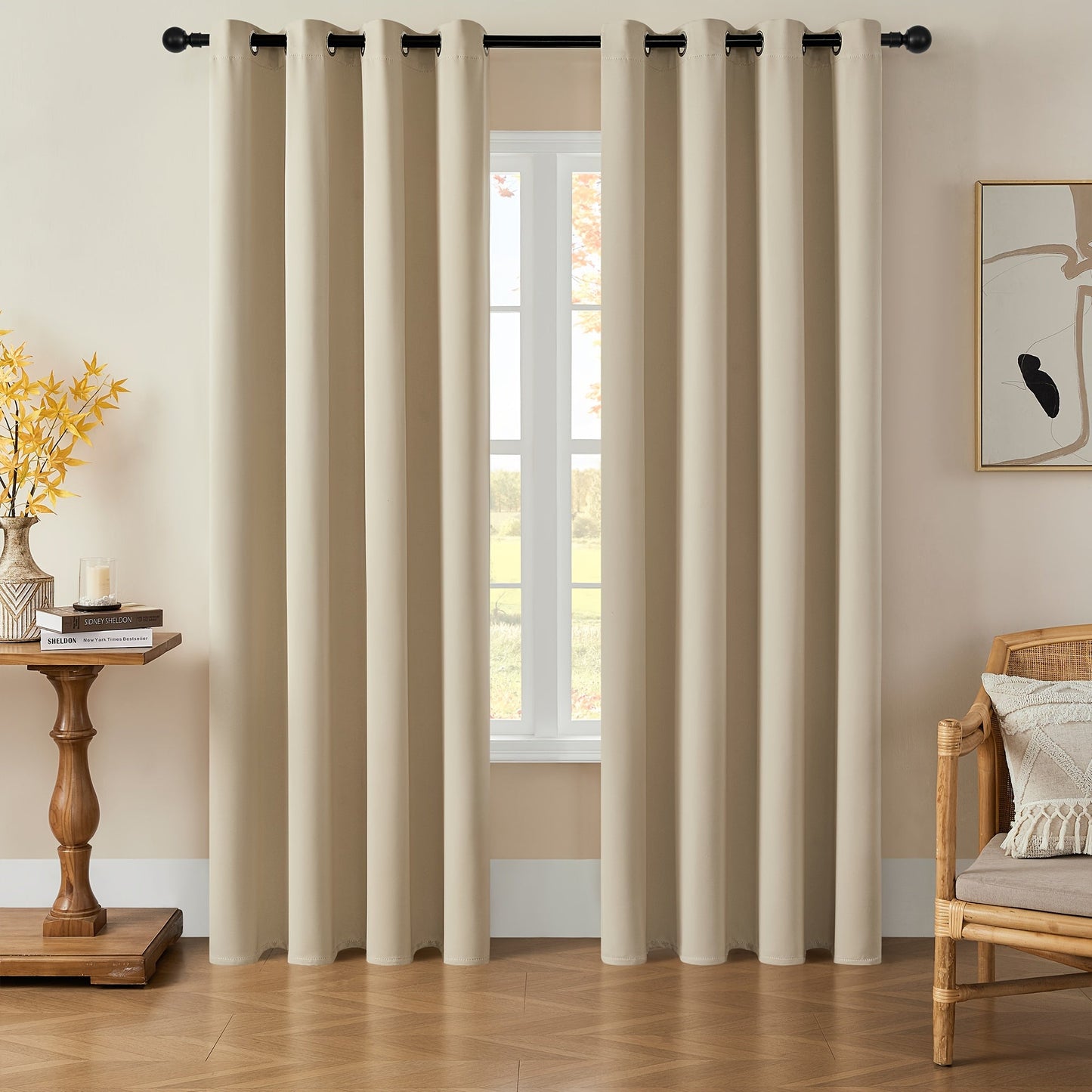 Skorter | Blackout Curtains - 2 Pieces Modern Polyester Curtains with Thermal Insulation and Rings