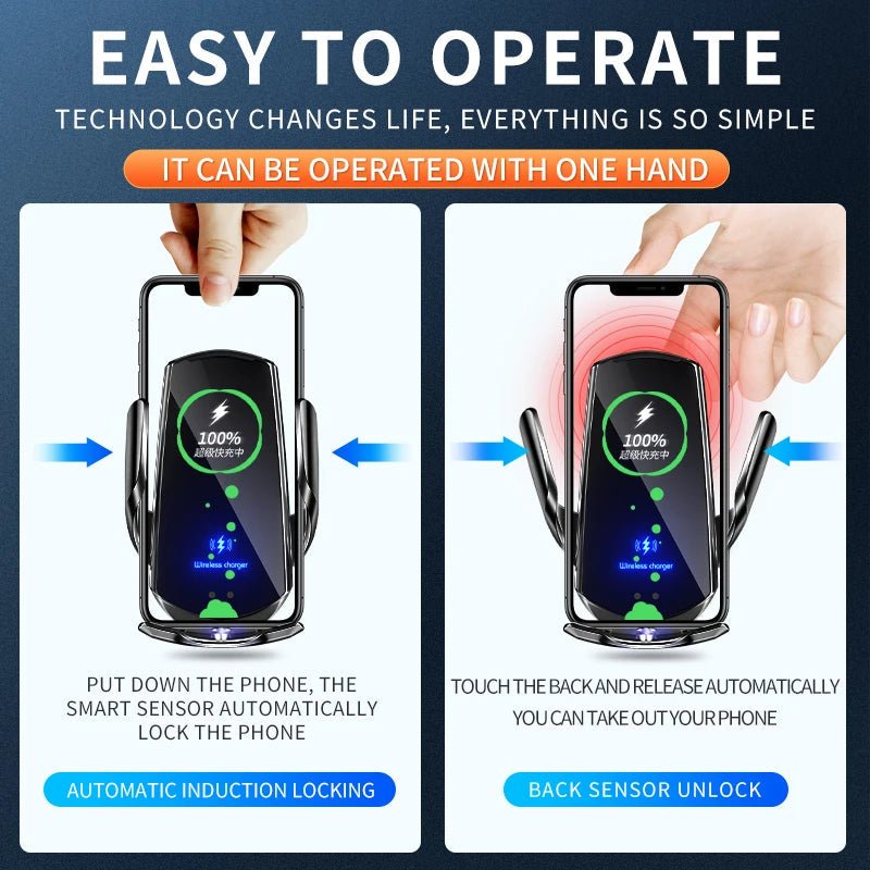 Skorter | 2-in-1 Wireless Car Charger & Phone Holder Automatic Clamping - Fast Charging Secure Universal Compatibility Adjustable & Practical