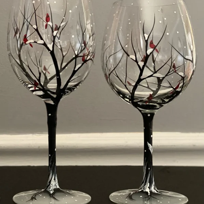 skorter | Four Seasons Tree Wine Glasses - Hand-Painted Art