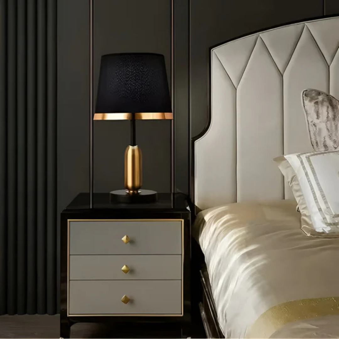 Skorter | Lumivara Modern Black Fabric Table Lamp – Elegant Home Lighting