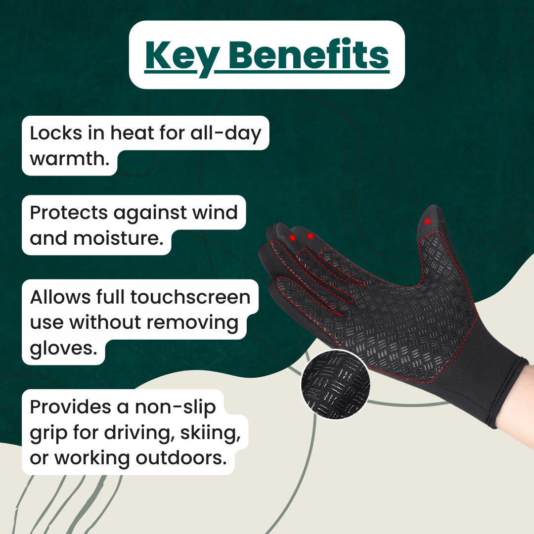 Skorter | Waterproof Gloves: Thermal Gloves with Touch Screen | Biking, Golf, Raynaud's, and Winter Sports