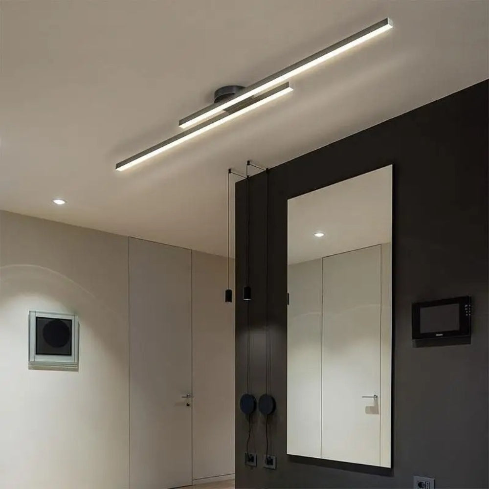 Skorter | Minimalist Modern Hallway Lights – Long Strip Linear Ceiling Lamp, Close-to-Ceiling Chandelier, Remote Dimmable for Home Interiors