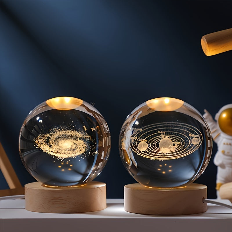 Skorter | LuminaSphere - 3D Crystals Ball LED Table Lamp with Wooden Base