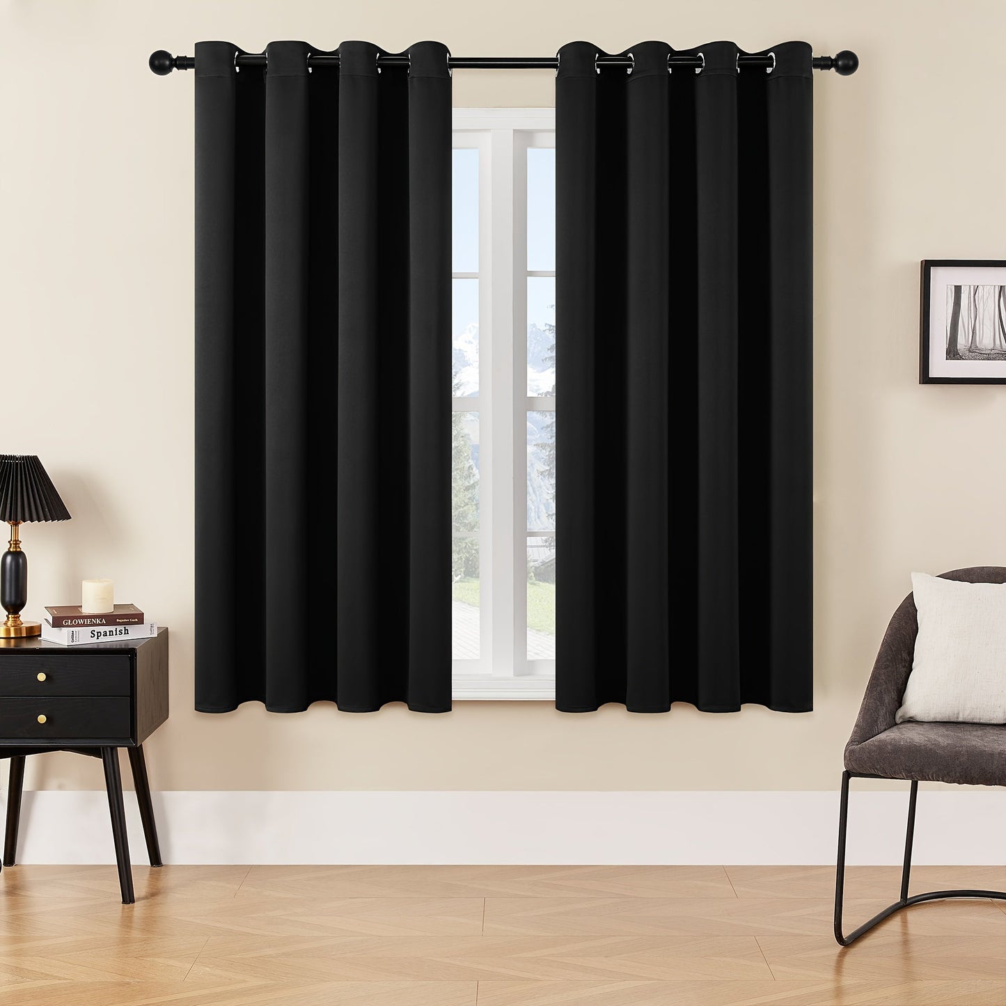 Skorter | Blackout Curtains - 2 Pieces Modern Polyester Curtains with Thermal Insulation and Rings