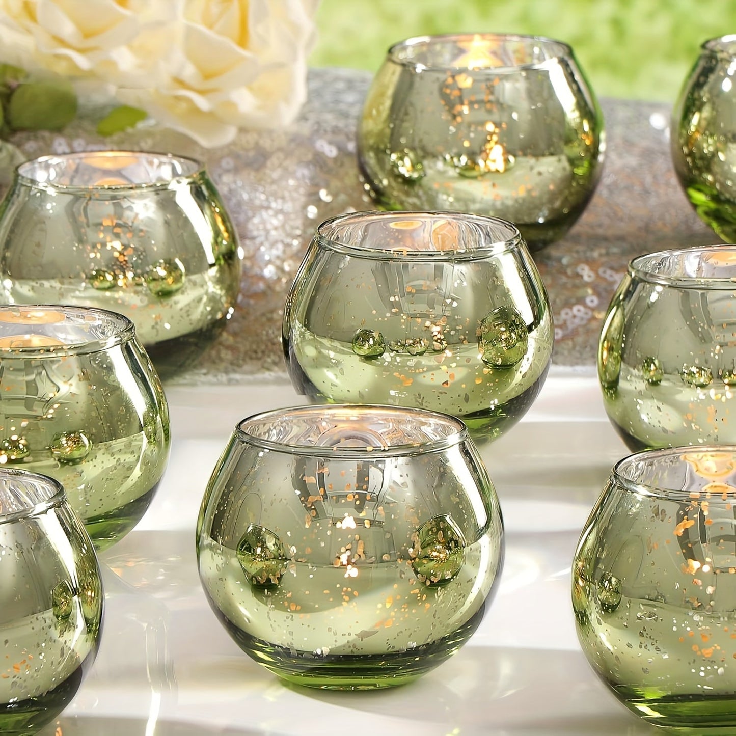 Skorter | 6/12 pcs Green Glass Tealight Holders - Table Decoration for Parties