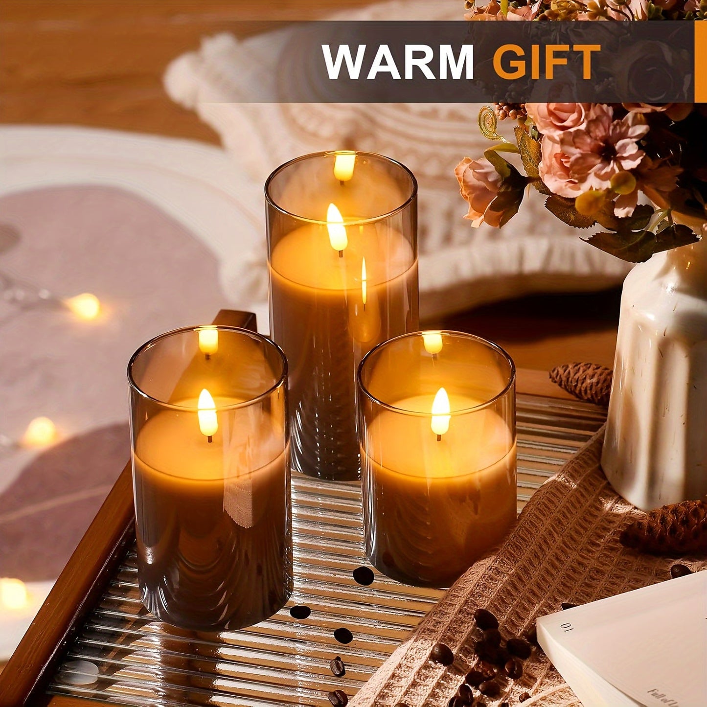 Skorter | Elegant Gray LED Candle Holders with Remote Control - For Weddings, Birthdays & Christmas Decoration