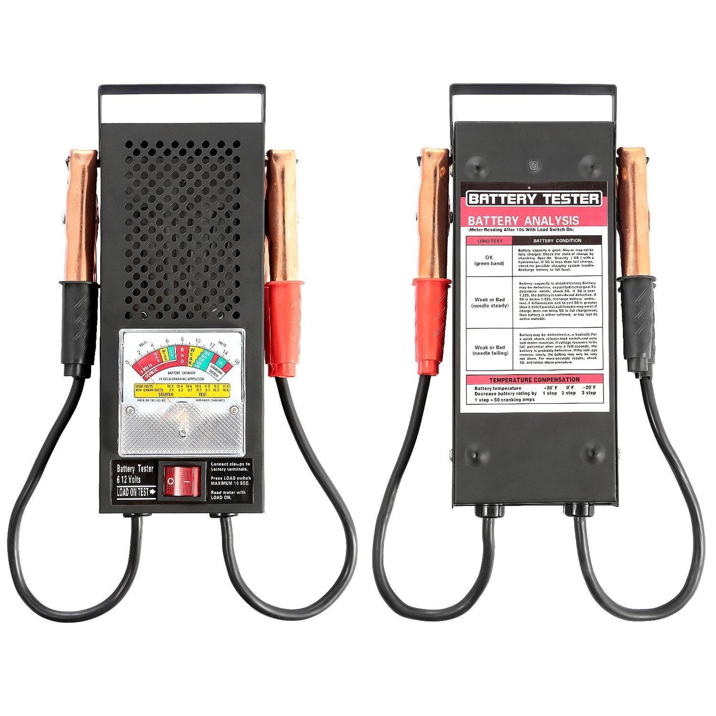 Skorter | 6-12V Car Battery Tester with Heavy Insulated Copper Clamps