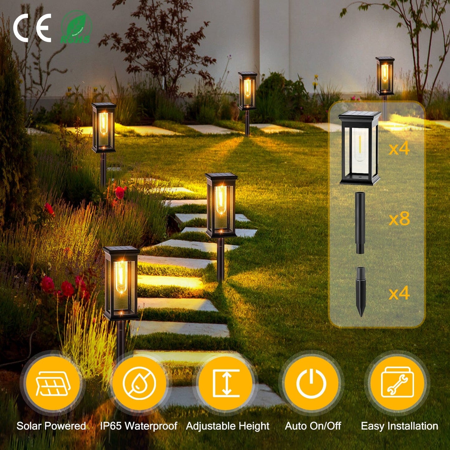Skorter | 6-Pack: Solar Powered Stake Light IP65 Waterproof Automatic On Off
