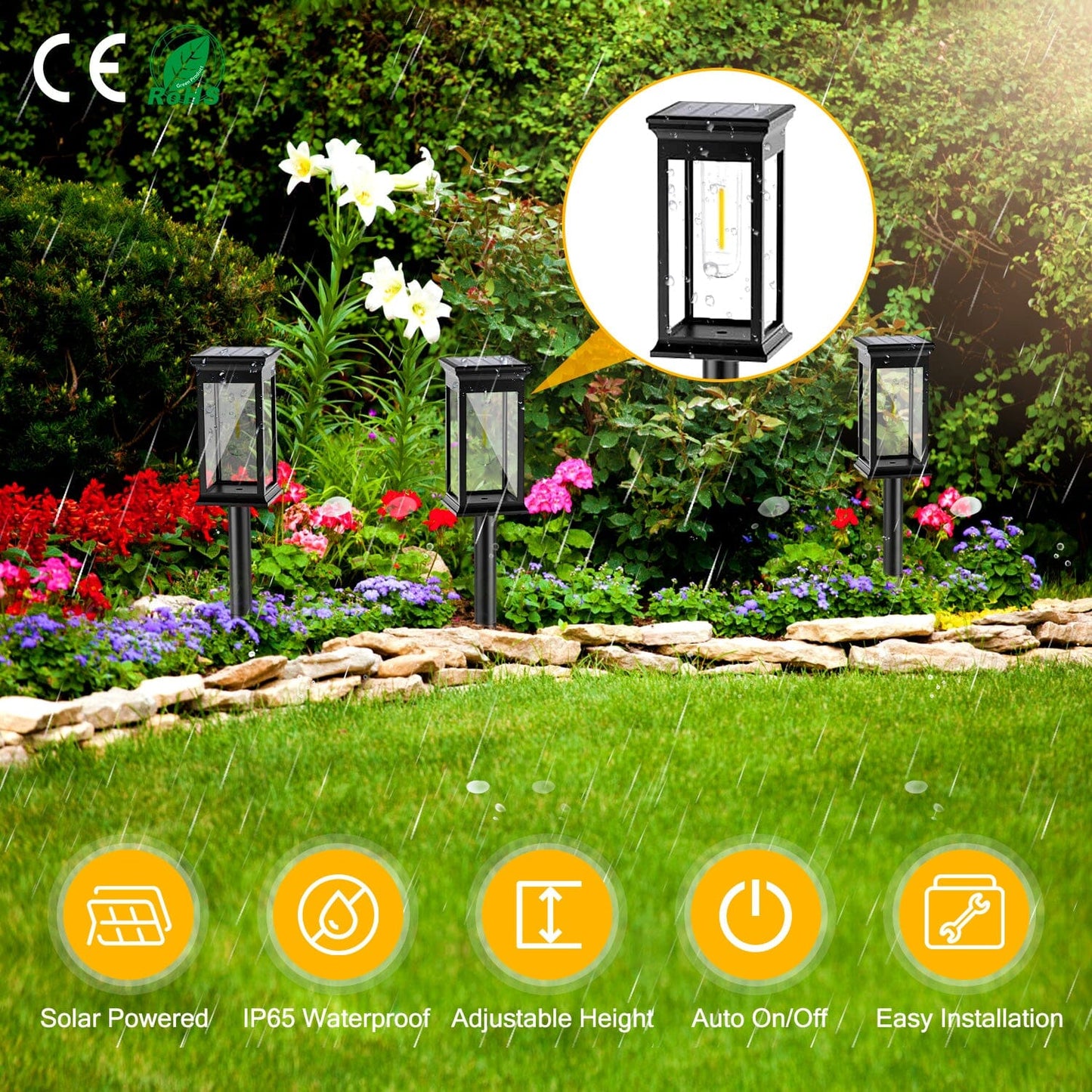 Skorter | 6-Pack: Solar Powered Stake Light IP65 Waterproof Automatic On Off