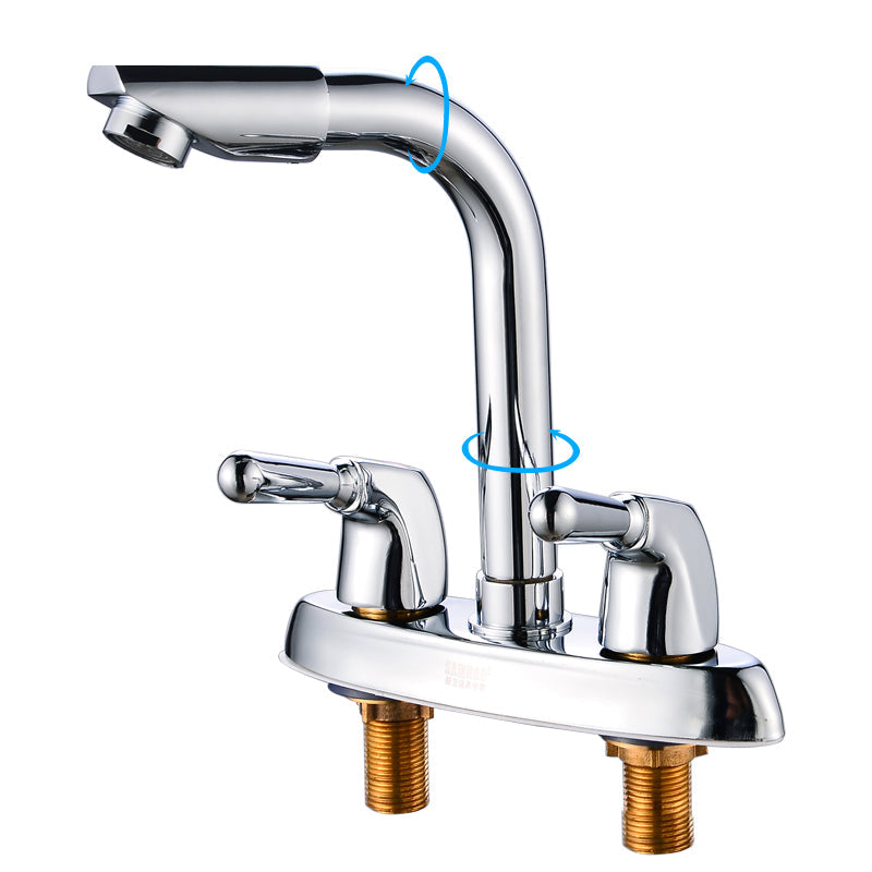 Skorter | 2-Handle Brushed Nickel Wide Spout Faucet 2-Hole Centered Bathroom Sink Faucet with Brass