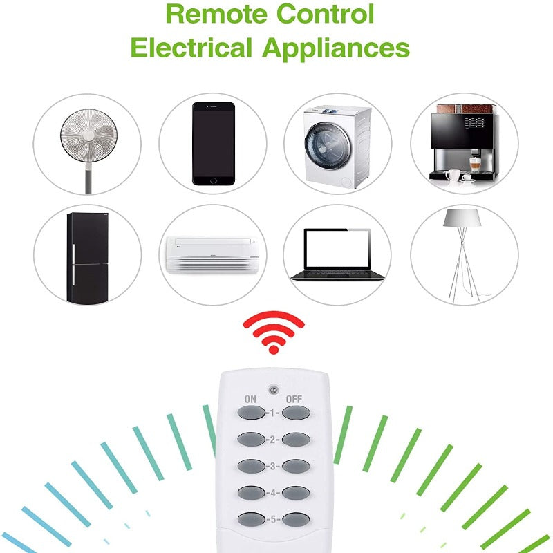 Skørter | Wireless remote control outlet switch strap socket for household appliances, wireless remote light switches (2 remote controls + 5 outlets)