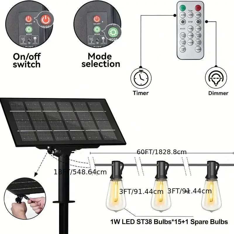 Skorter | 60FT Solar String Lights With USB Port & Remote Control
