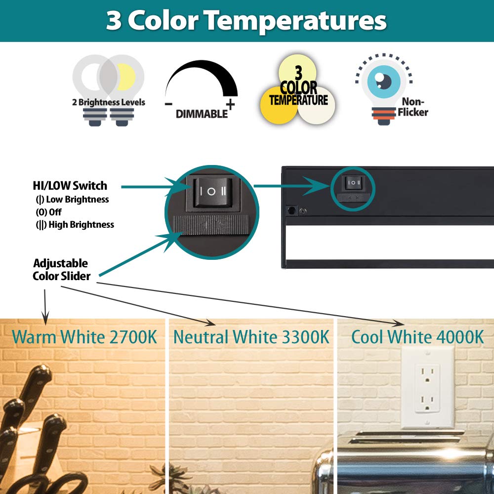 Skorter | Nsl Ltspro 9" Dimmable Led Work Light - 3 Color Temperatures, Black Under Cabinet Lighting