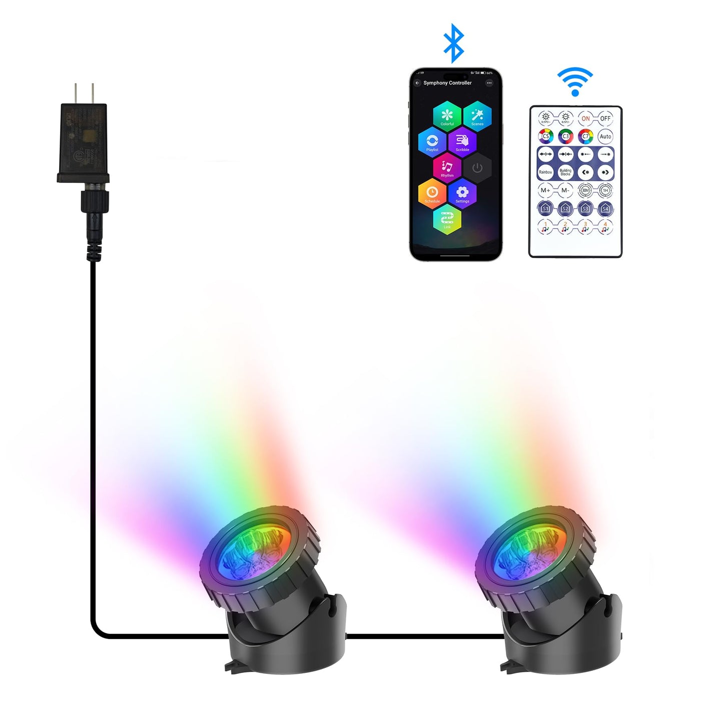 Skorter | Crepow Rgb Underwater Pond Lights, Ip68 Waterproof Led Spotlights, Bluetooth Control, Set Of 2