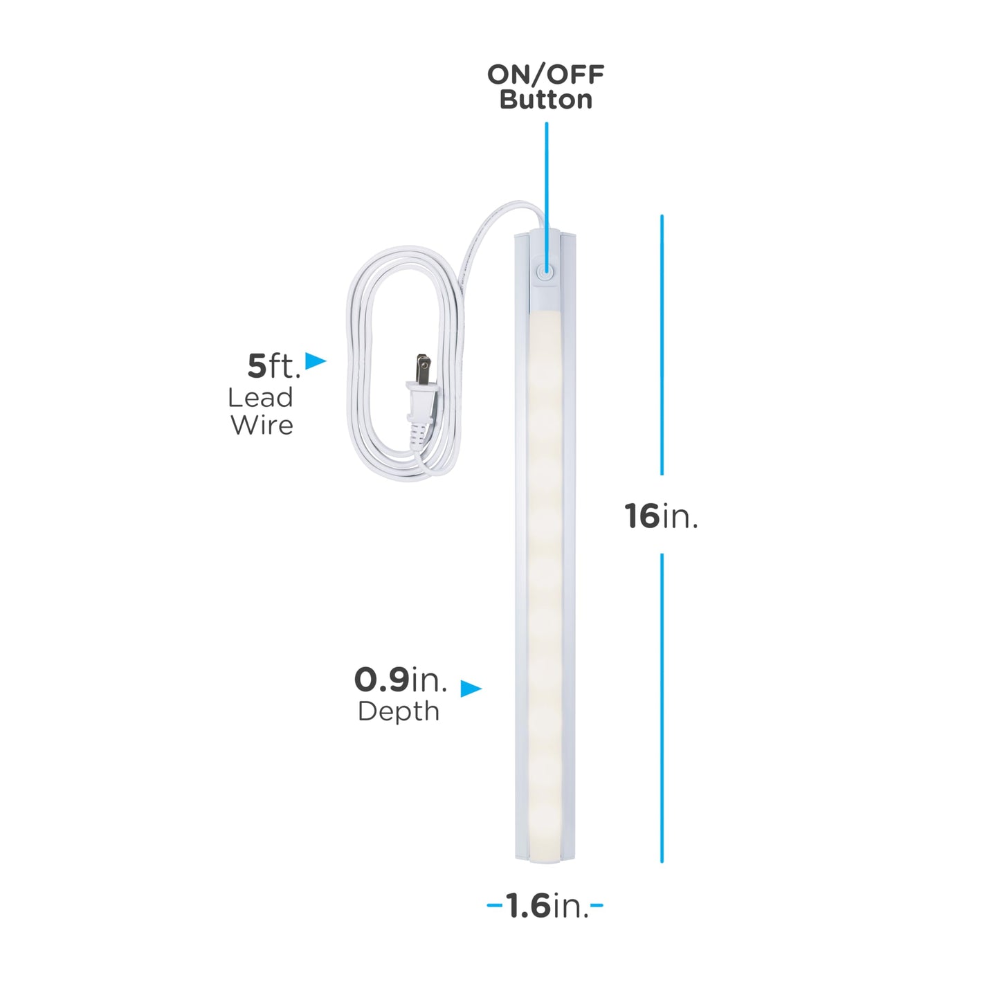 Skorter | Enbrighten 16" LED Under Cabinet Light Fixture, 3000K Clear White, 384 Lumen, Plastic Housing
