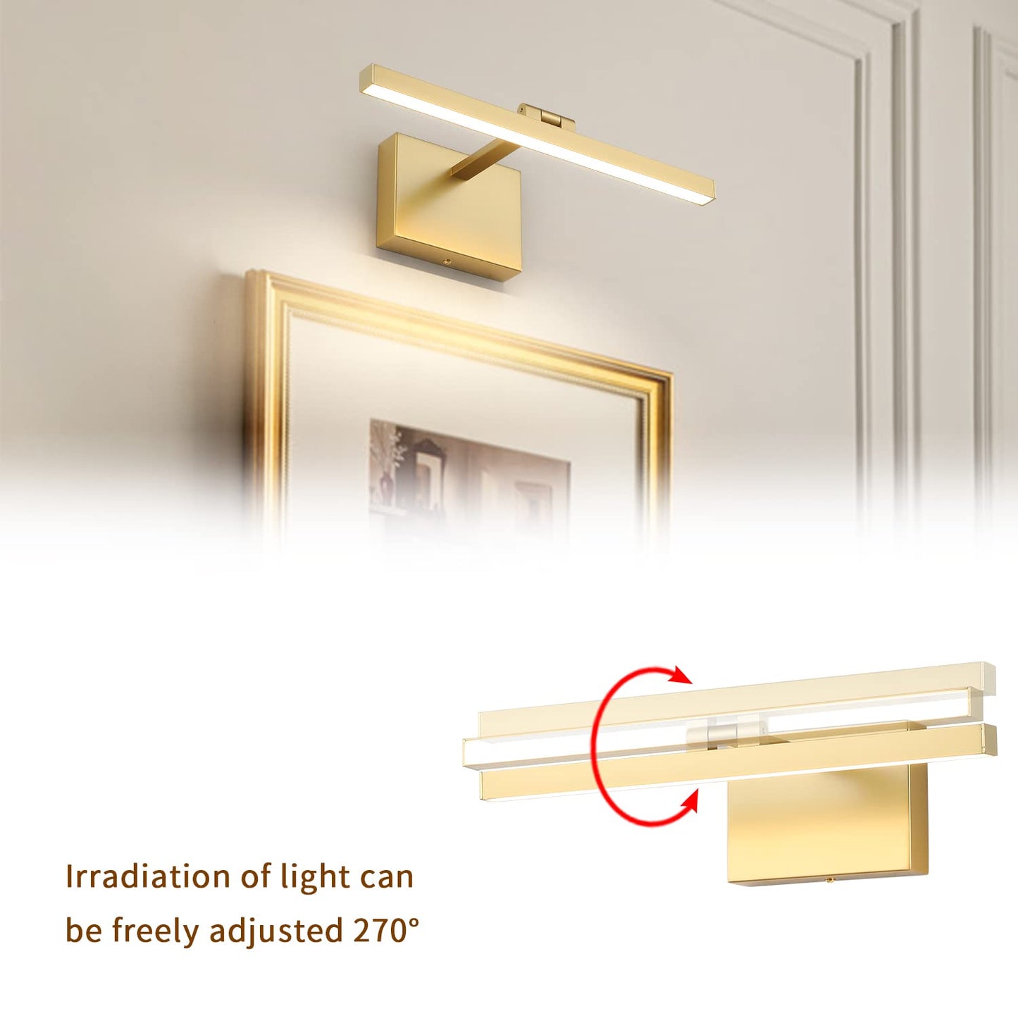 Skorter | Joosenhouse Gold Dimmable Picture Lighting, 300 Lumen Adjustable Wall Lamp For Paintings