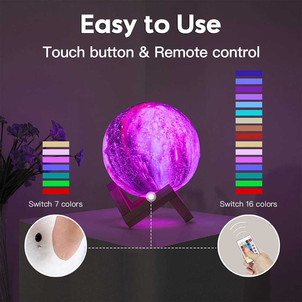 Skorter | Brightworld 5.9" Moon Lamp - 16 Colors LED 3D Galaxy Night Light With Remote Control & Touch Control