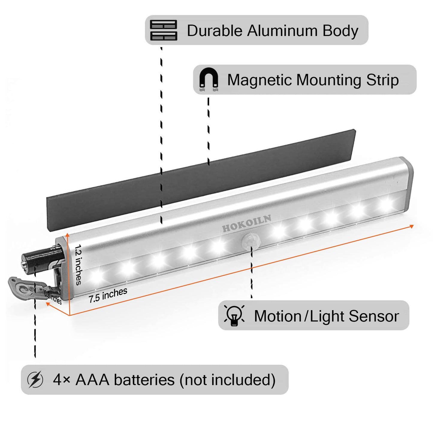 Skorter | Hokoiln 10 LED Motion Sensor Wardrobe Light - Battery Operated Stick-On Night Light Bar, 6 Pack