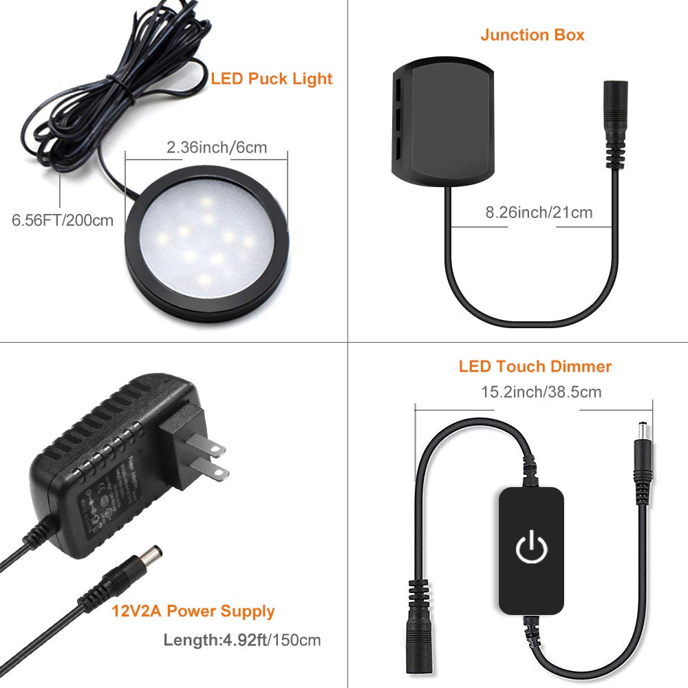 Skorter | Ygs-Tech Led Under Cabinet Lighting Kit, 1020 Lumen, 5000K, Touch Dimming, 6-Pack