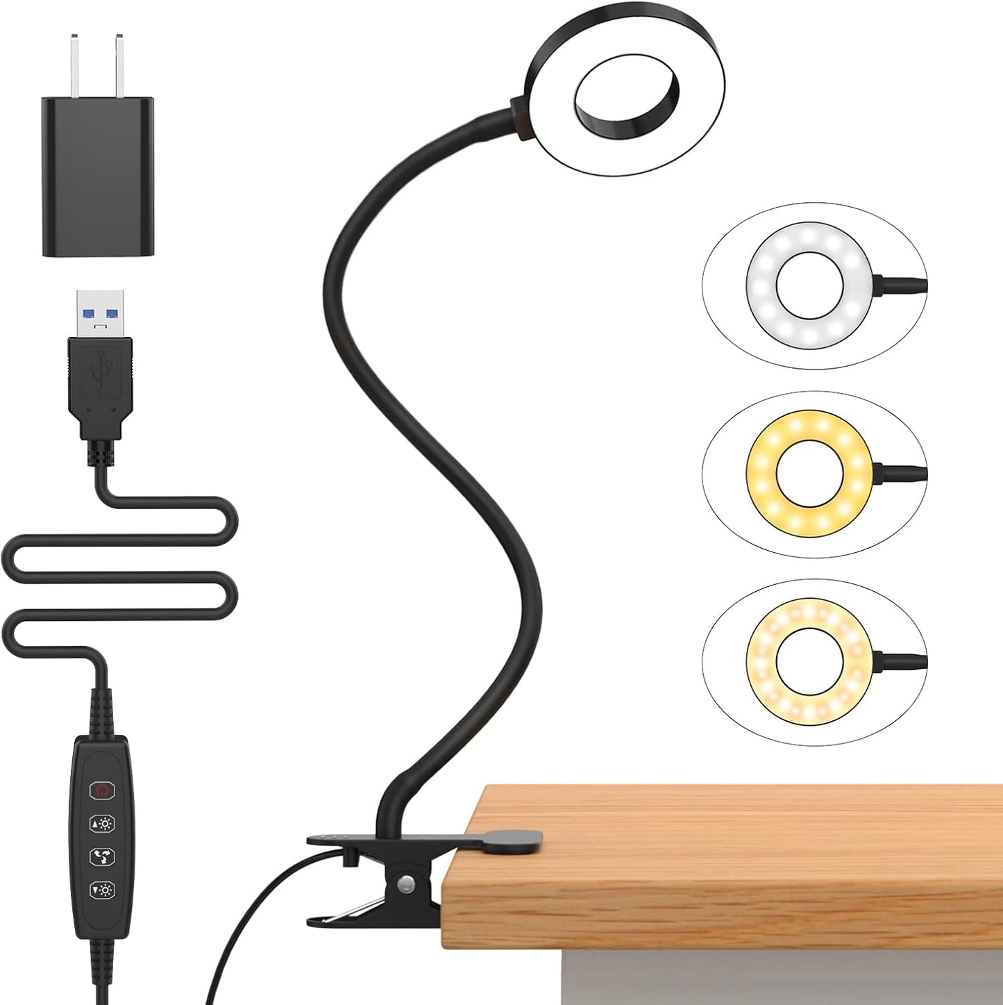 Skorter | 3 Colour Modes LED Desk Clamp Lamp with  & Flexible Gooseneck – Selvara (1+1 FREE)