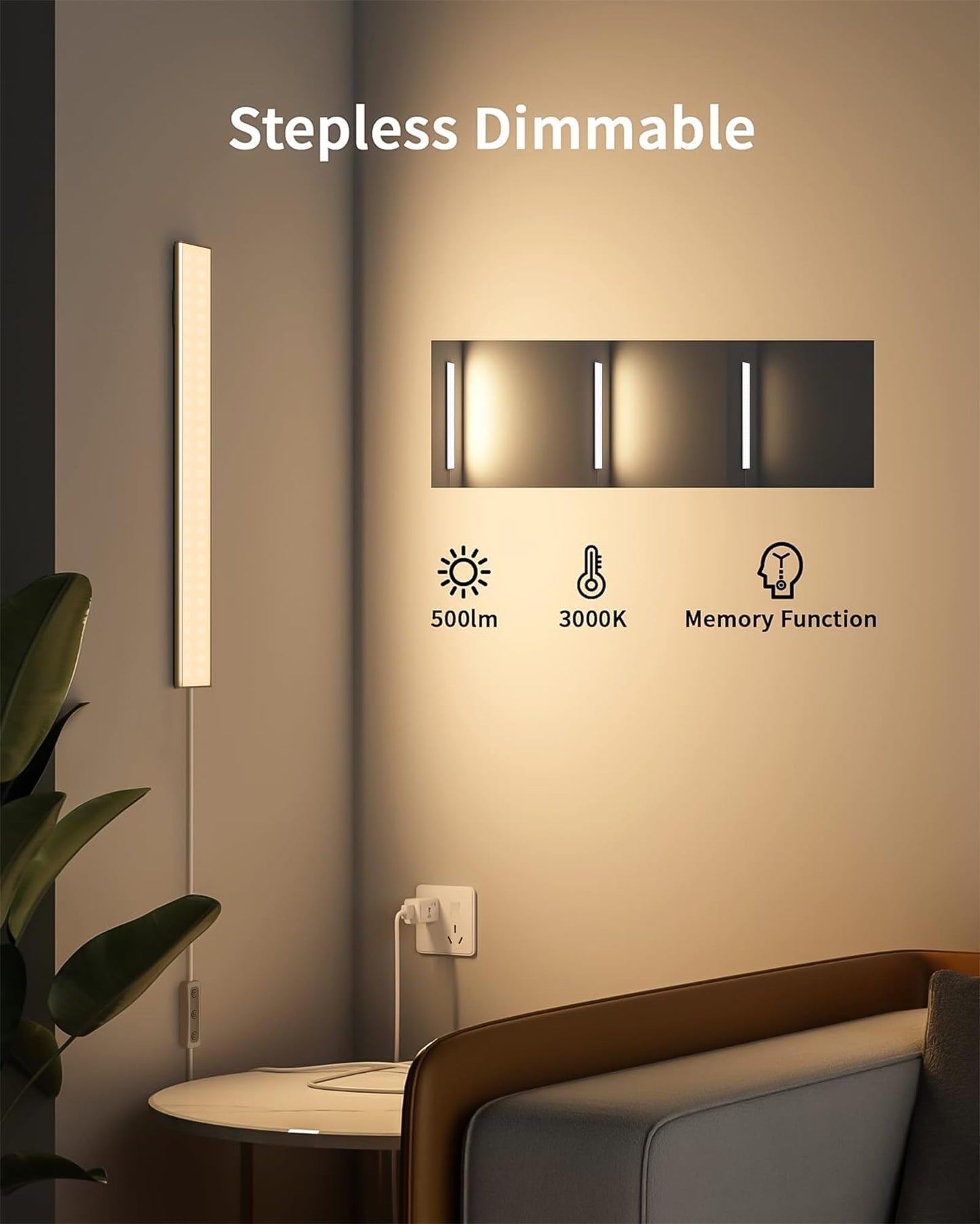 Skorter | Asoko 16" Dimmable LED Under-Cabinet Lighting, Warm White, Memory Function For Kitchen & Desk
