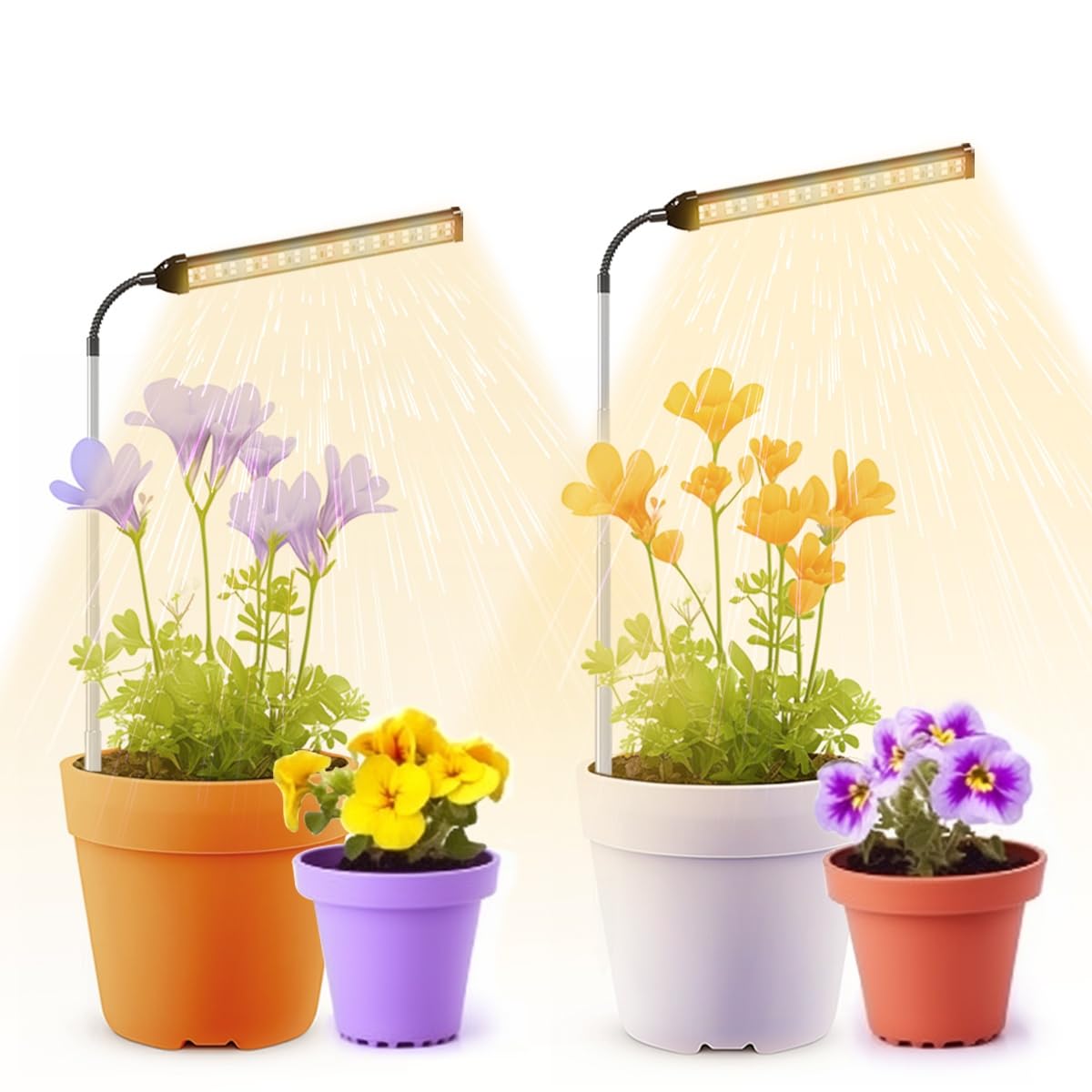 Skorter | Juhefa LED Grow Light, 6000K Full Spectrum Goose Neck Plant Grow Lamp For Indoor Small Mini Plants, Automatic On/Off Timer 4/8/12/18 Hours & 3 Color Spectrum - 2 Pack