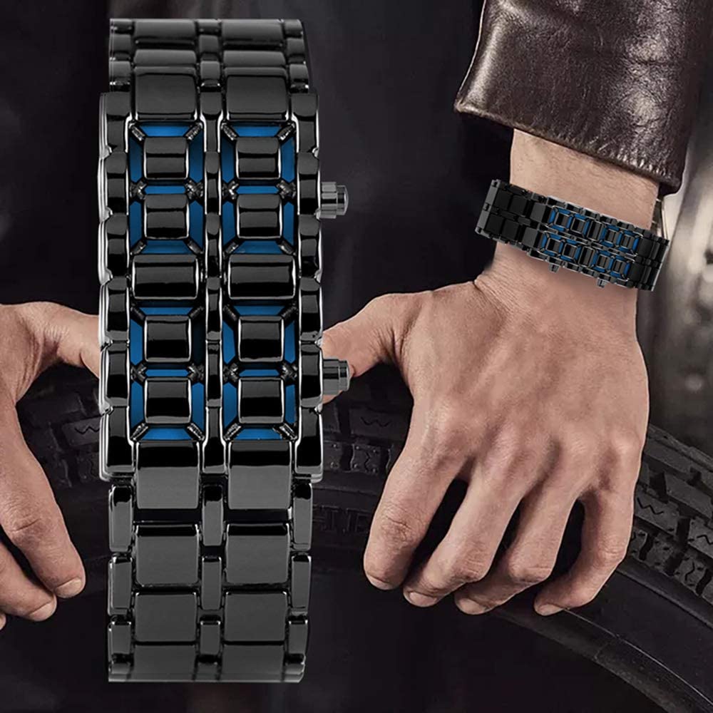 Skorter | Mens Casual Simple Youth Sports Watch Electronic Binary Digital LED Lava Alloy Rectangular Chain Watches