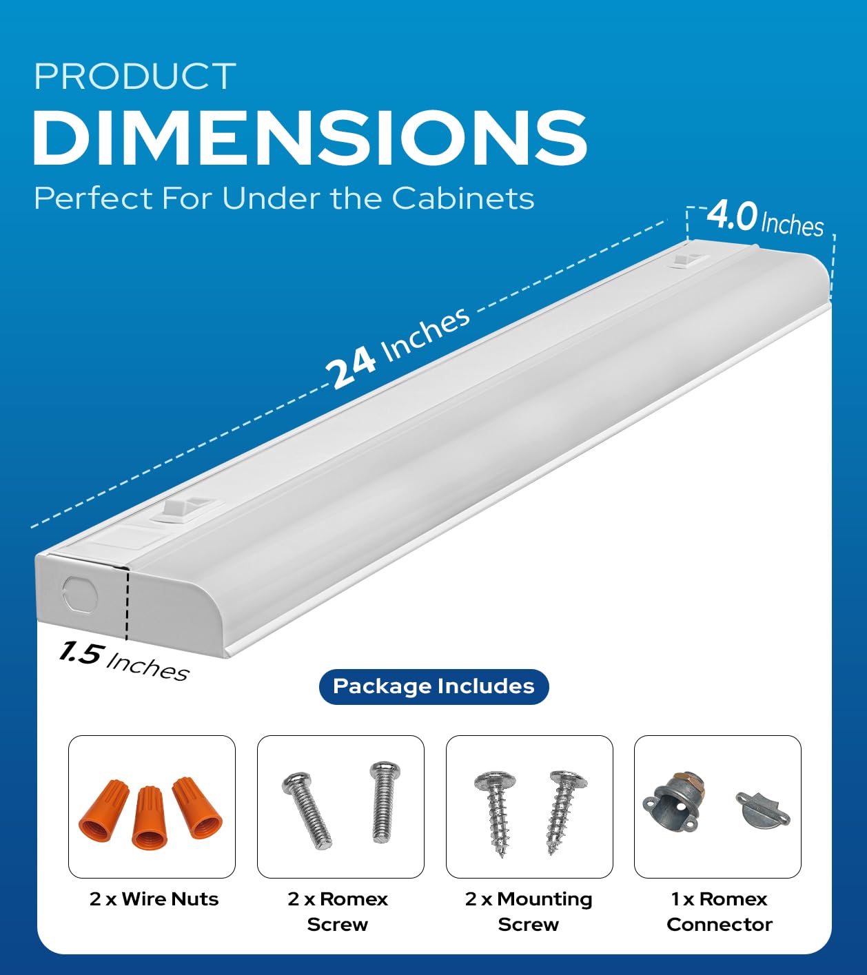 Skorter | Harrrrd 24" Hardwired Under Cabinet Lights - Dimmable 3000K/4000K Led, Soft & Cool