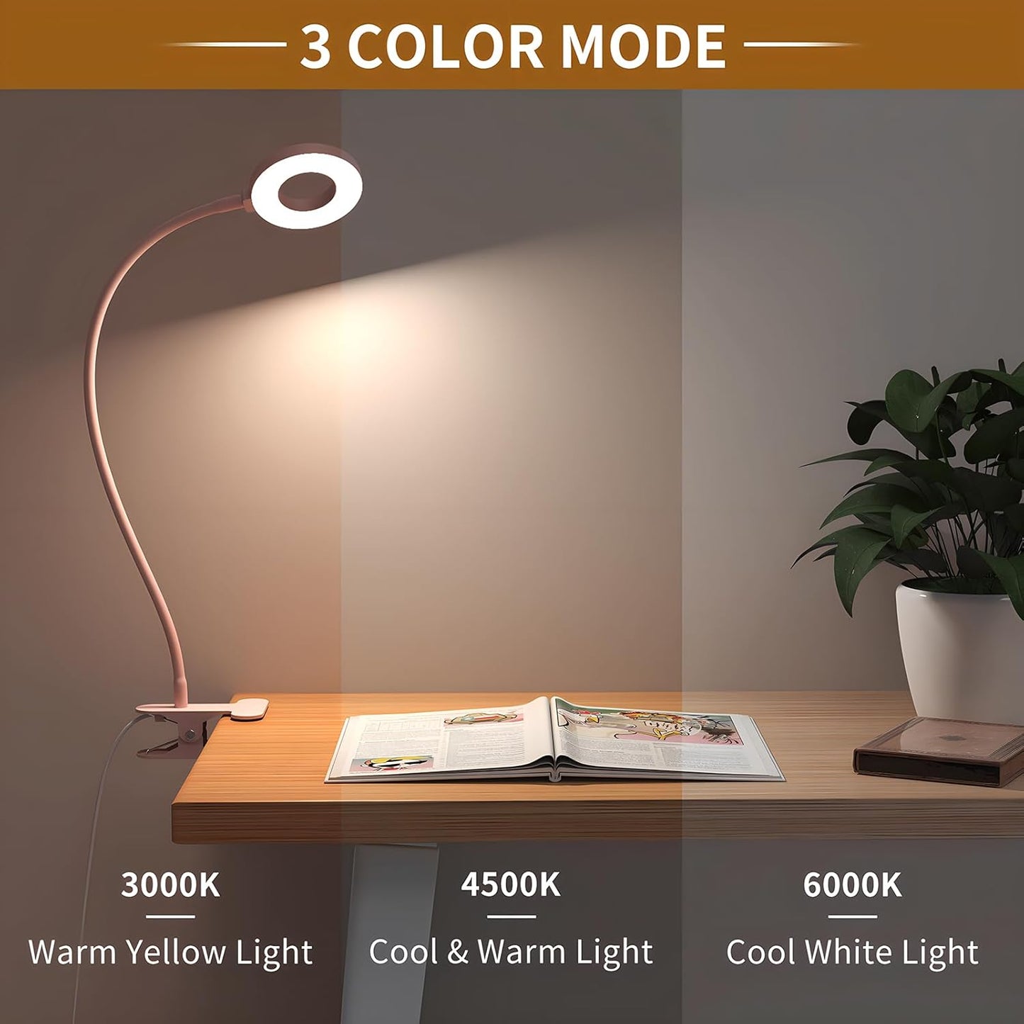 Skorter | 3 Colour Modes LED Desk Clamp Lamp with  & Flexible Gooseneck – Selvara (1+1 FREE)