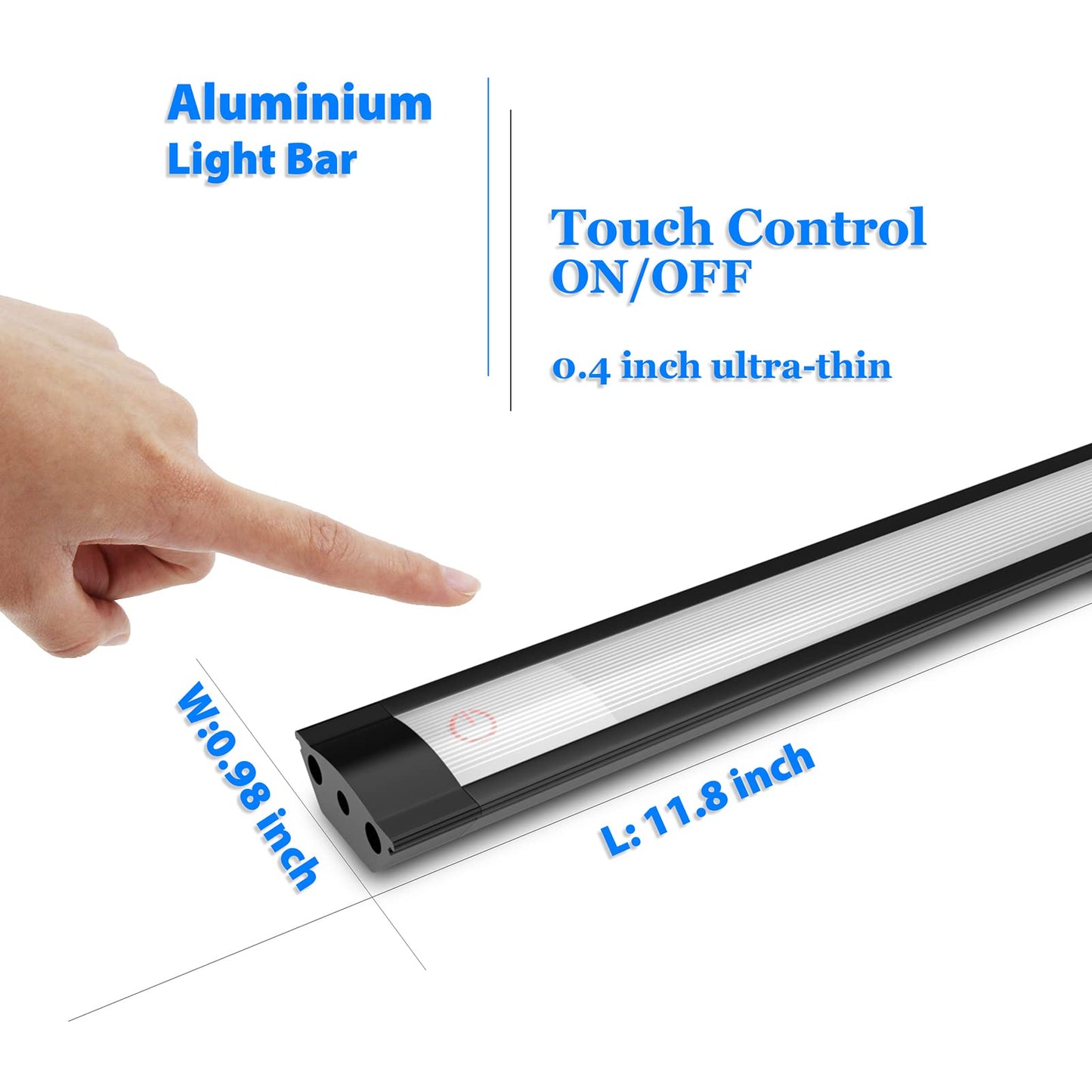 Skorter | Myplus 12" Touch Activated Dimmable Led Under Cabinet Light - Cool White 6000K, Plug-In, Black