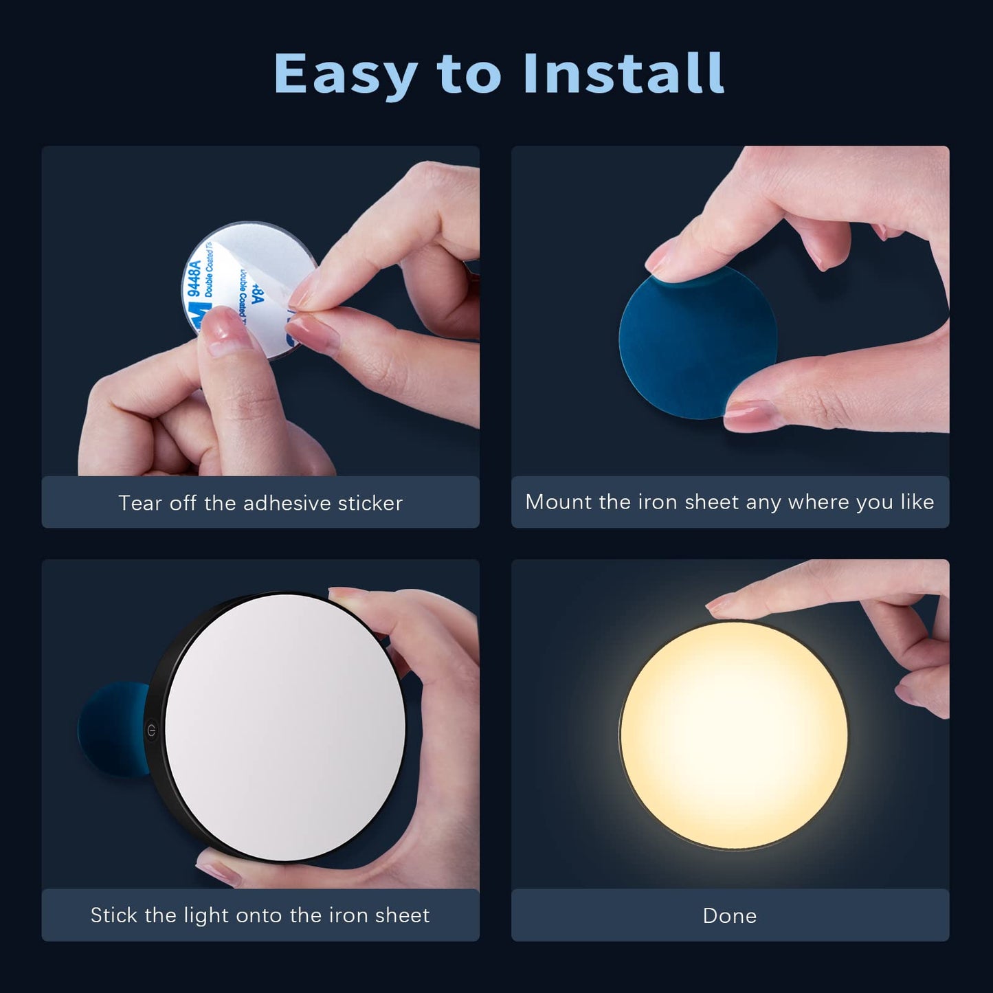 Skorter | Ferswe Dimmable Touch Light, 3000K LED Rechargeable Night Light For Cabinets & Kitchen (2 Pack)