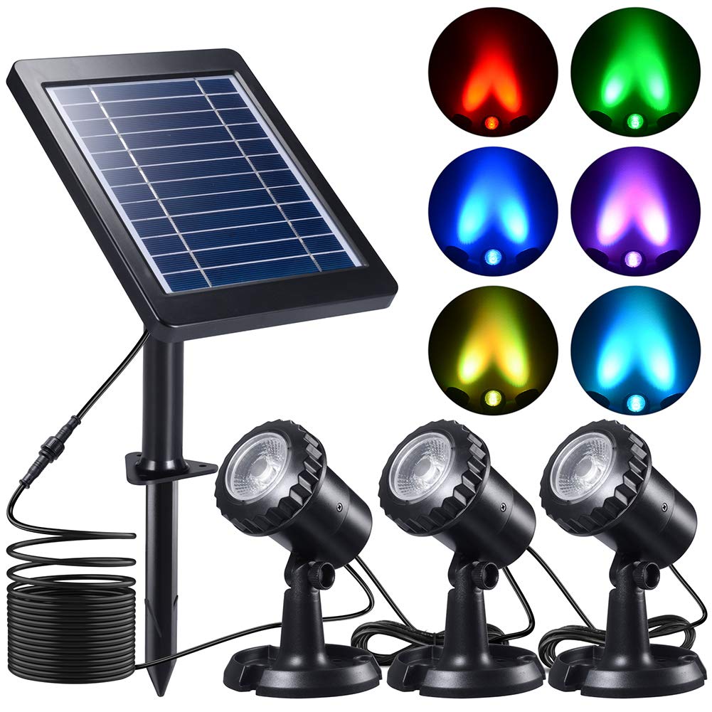 Skorter | Pchero Submersible Solar Pond Light, Rgb Led Landscape Lighting Ip68 Underwater Night Light For Fountain Swimming Pool Waterfall Aquarium Garden Outdoor, 3 Led Lamps And Solar Panel Included
