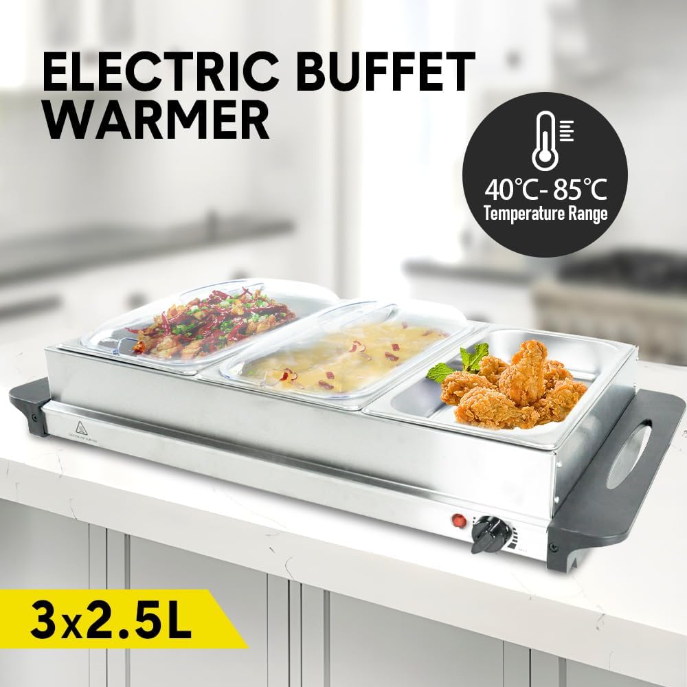 Skorter | Electric Buffet Food Warmer with 3 × 2.5L Trays & Temperature Control – Valtero