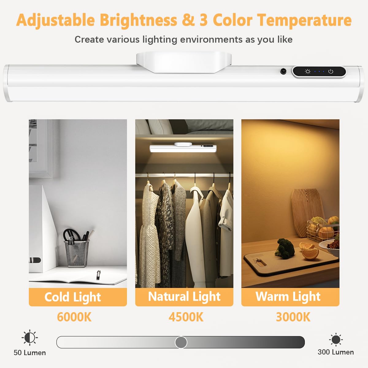 Skorter | Bravzurg Rechargeable Magnetic LED Strip Light - Wireless Under Cabinet Dimmable Lamp, White