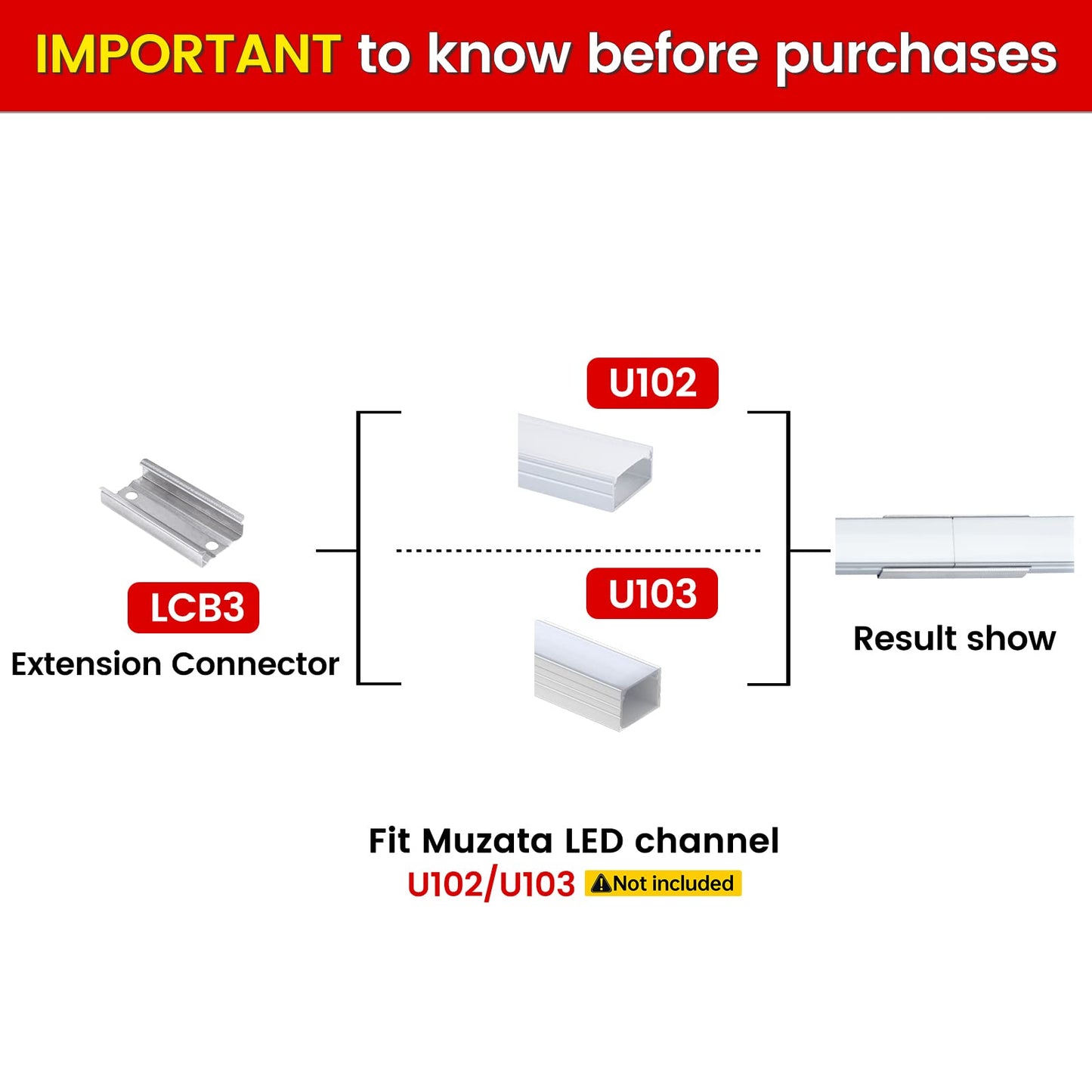 Skorter | Muzata 20Pack Led Channel Extension Connectors For U102/U103 Aluminium, Longer Connections