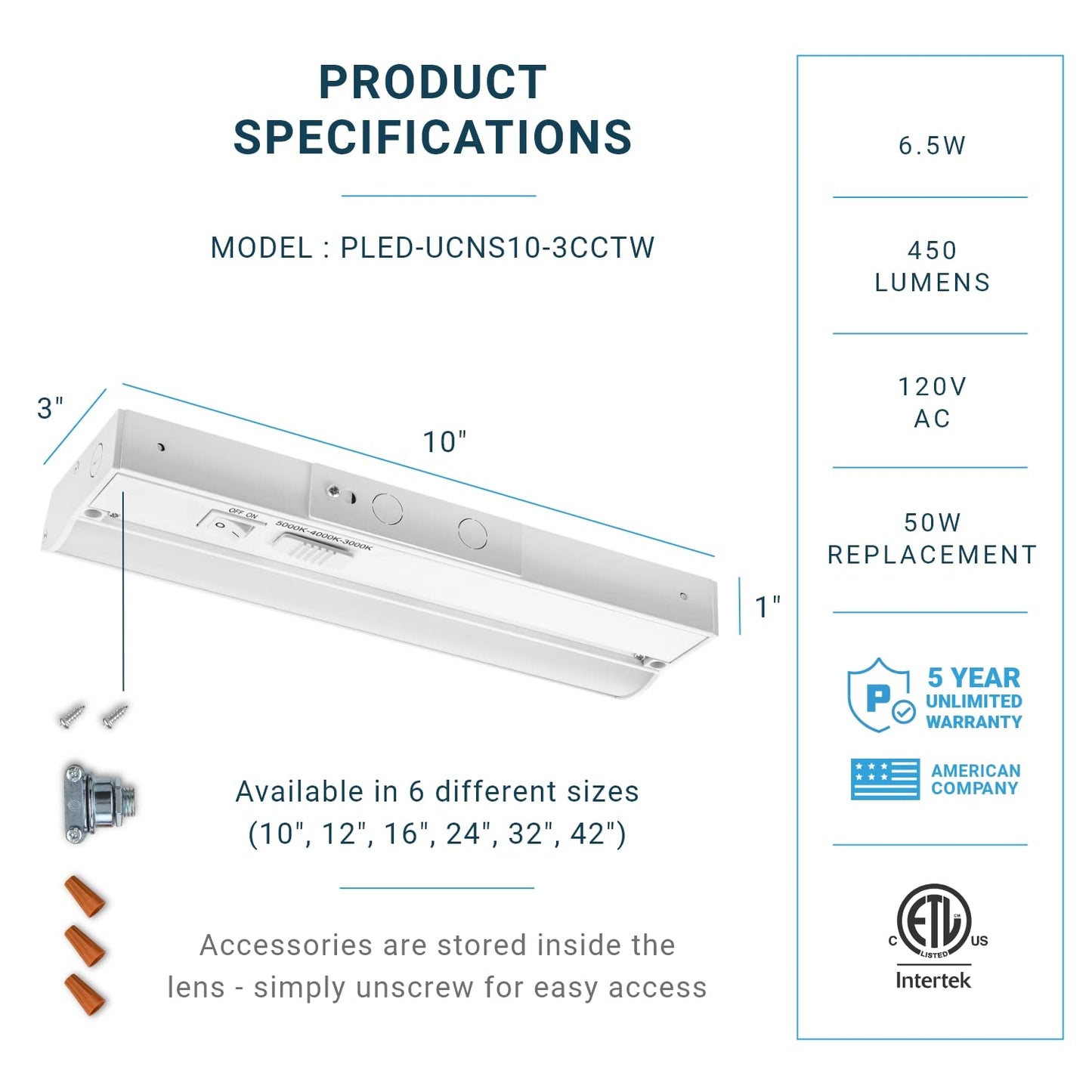 Skorter | Parmida LED Under Cabinet Lighting, 10 Inches Dimmable, 3CCT Color Adjustable, 450 Lumens,