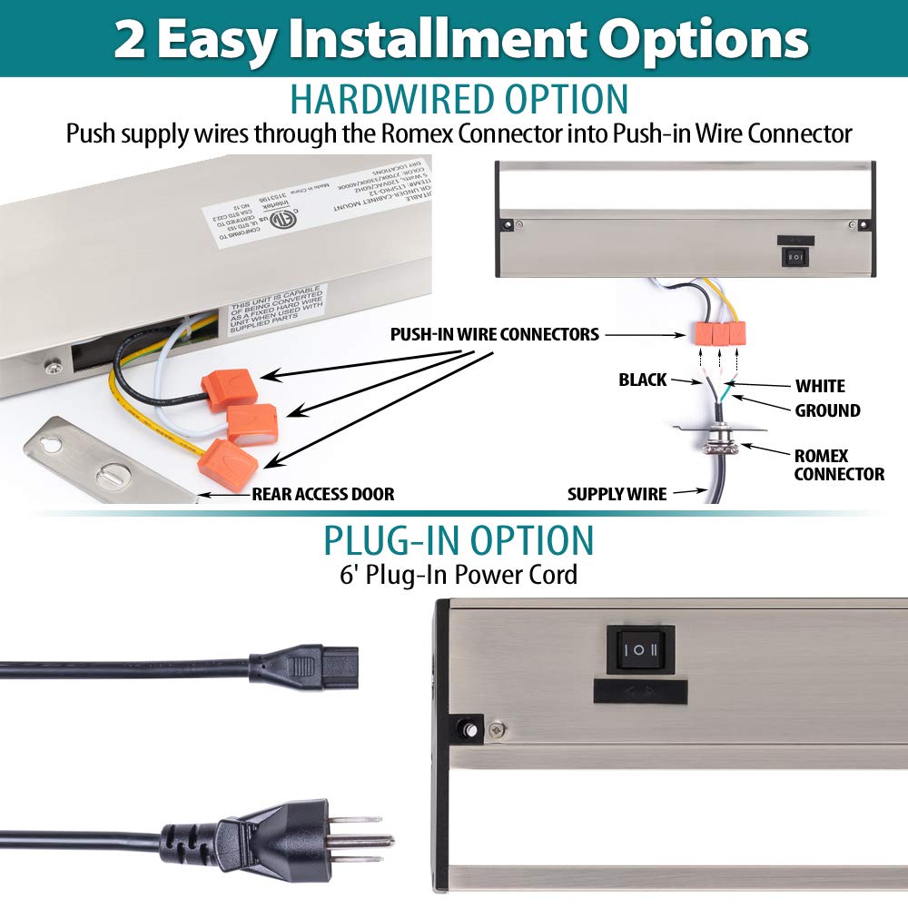 Skorter | Nsl Led Under Cabinet Lighting - Dimmable, 3 Color Temperatures, 9 Inches Satin Nickel